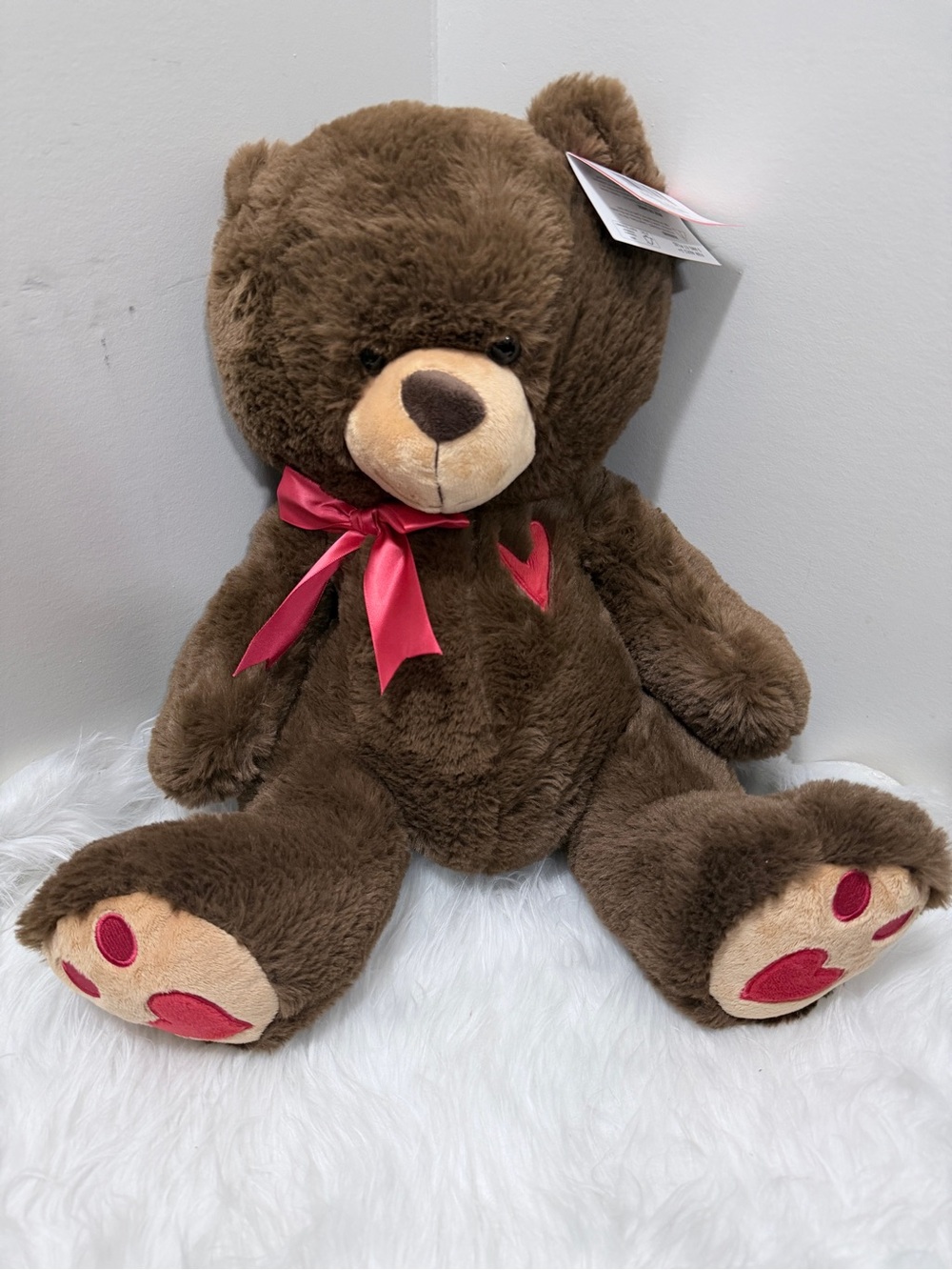 Dandee Plush Brown Teddy Bear with Red Accents - 20”